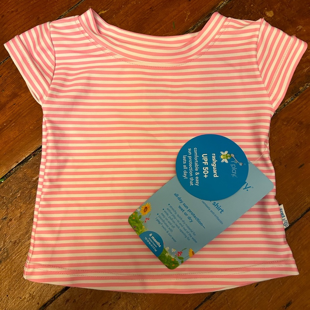 IPlay Rashguard Swim Shirt- Pink Stripe- 6 Months
